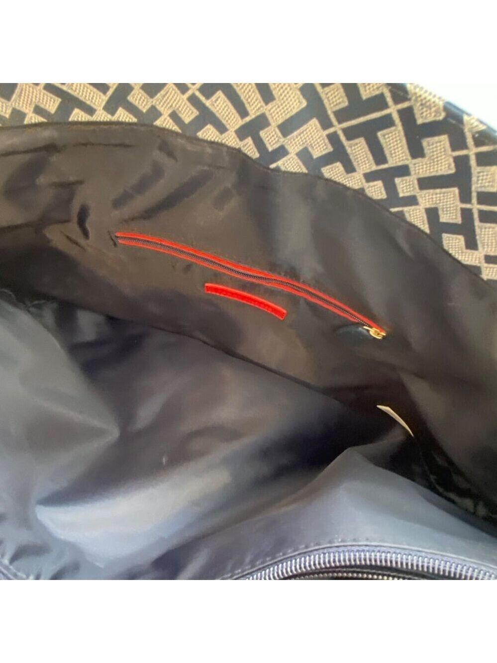 Tommy Hilfiger Navy &White Geometric Tote Bag/purse vegan Leather monogram large - Picture 6 of 14